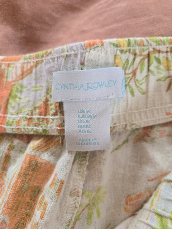 Cynthia Rowley White Wide-Leg Linen Pants with Pink & Green Print - Picture 6 of 11